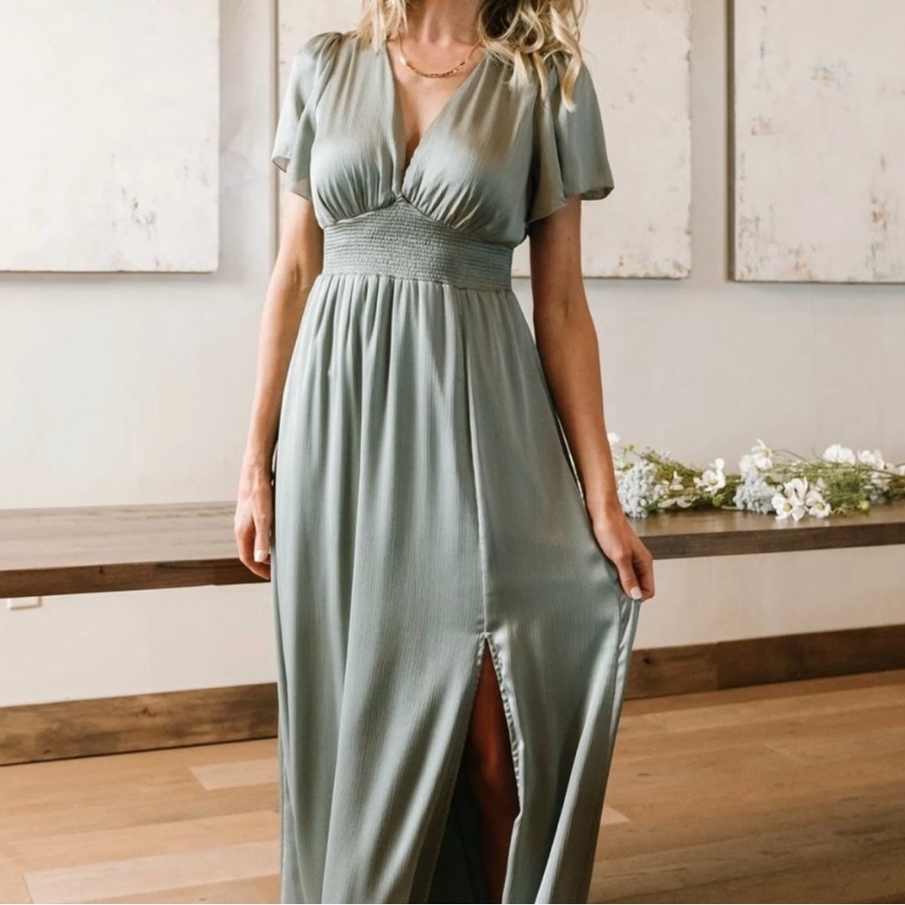 Baltic Born Prague Satin Ruched Wrap Maxi Dress - Eucalyptus